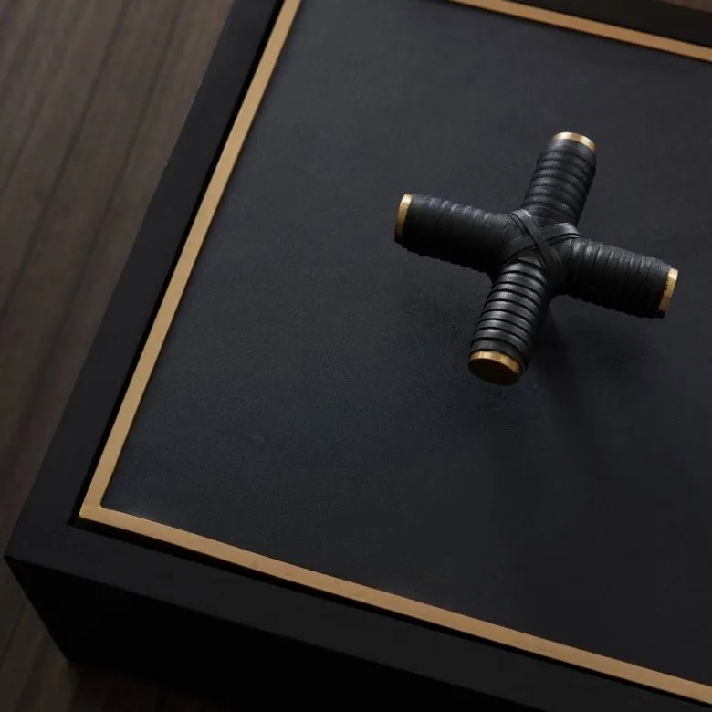 Black lacquer box with brass inlay