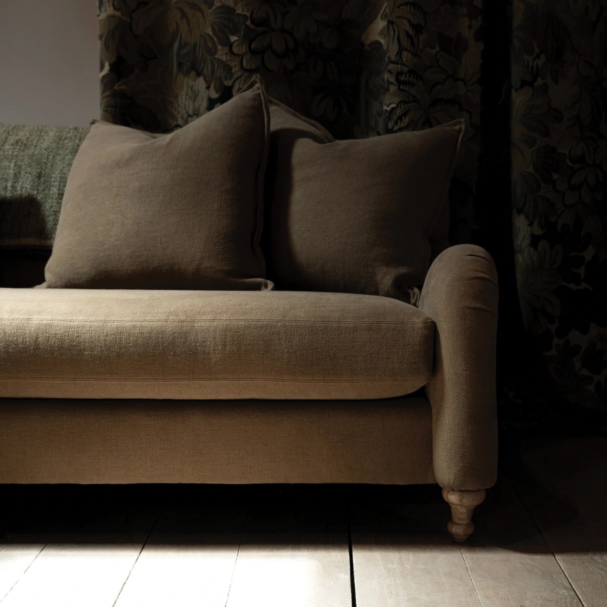 Linen sofa with linen pillows