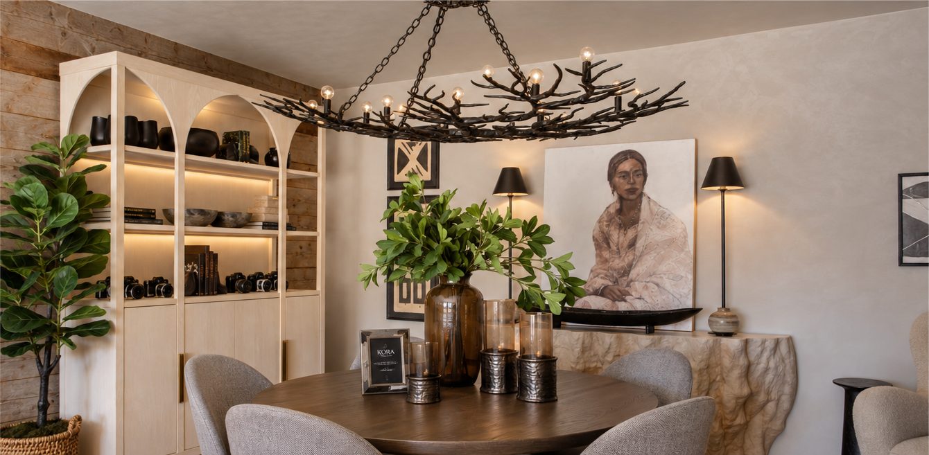 Dining vignette on the Kora showroom floor